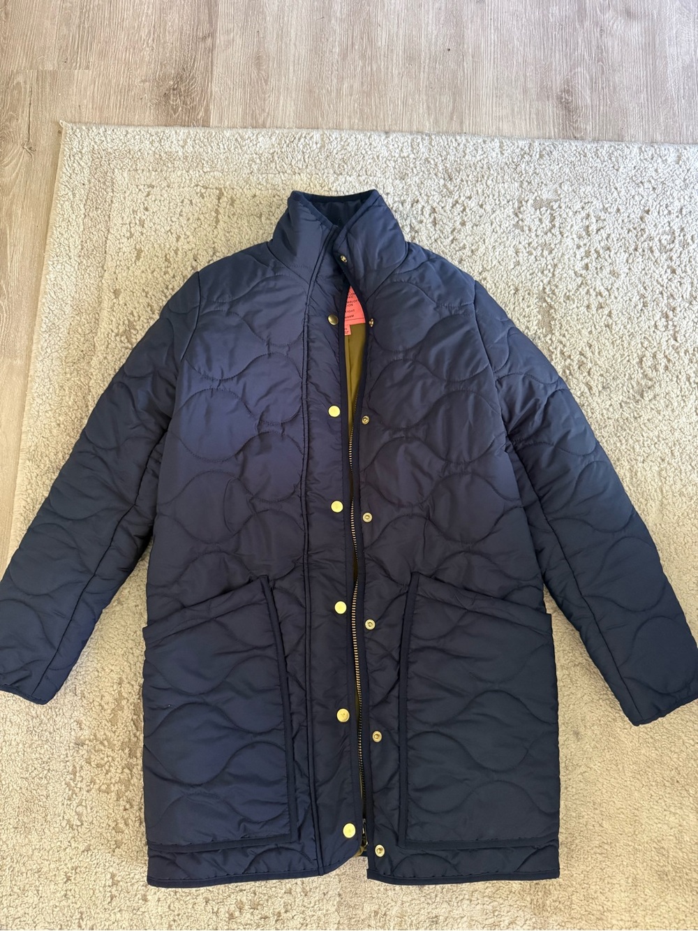 navy blue J.Crew quilted cocoon puffer jacket